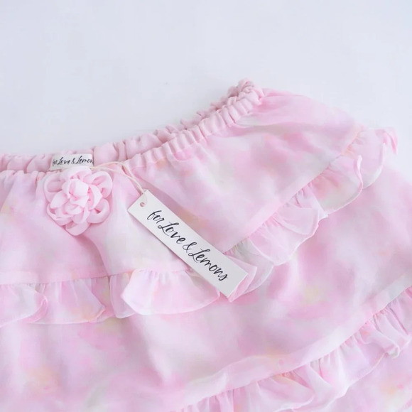 For Love And Lemons Pink & Cream Floral Ariana Layered Ruffle Mini Skirt S - Picture 7 of 10
